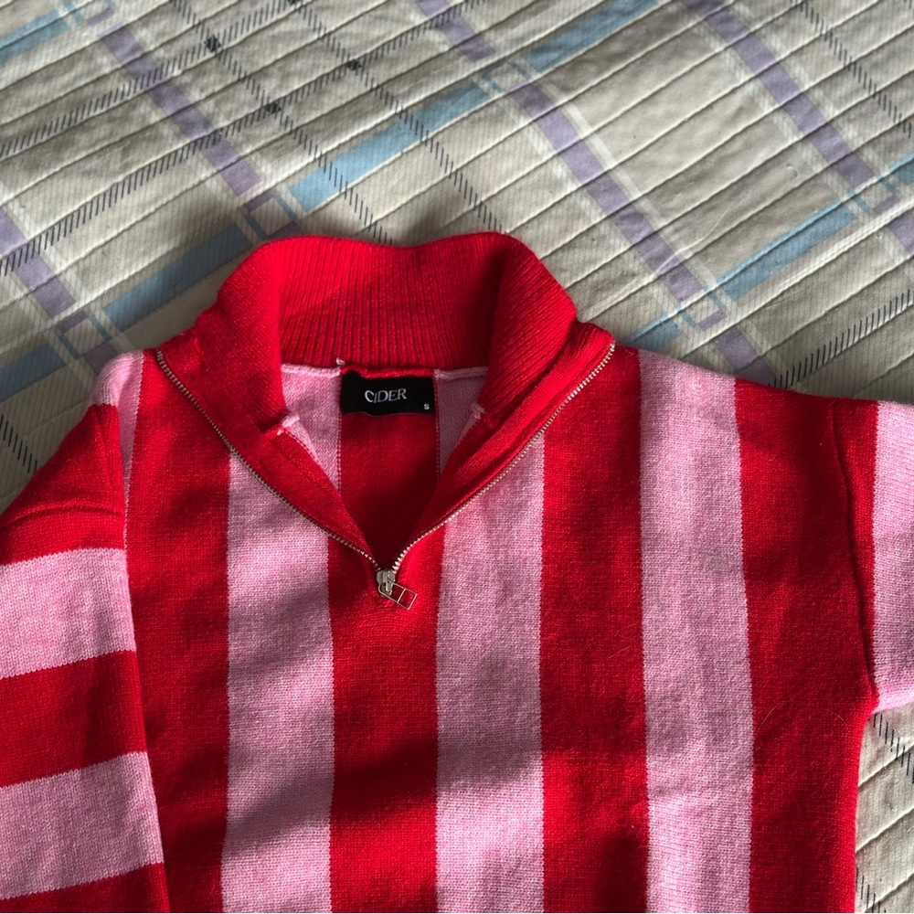 Cider Bold Red and Pink Half-Zip Sweater